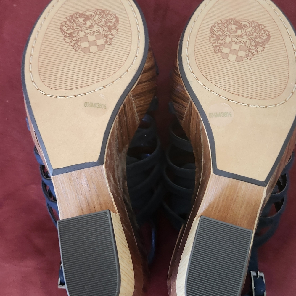 New-Vince Camuto Onia Blue Suede Platform Sling Back Heel Wedge Sandals Size8.5M - Picture 8 of 11